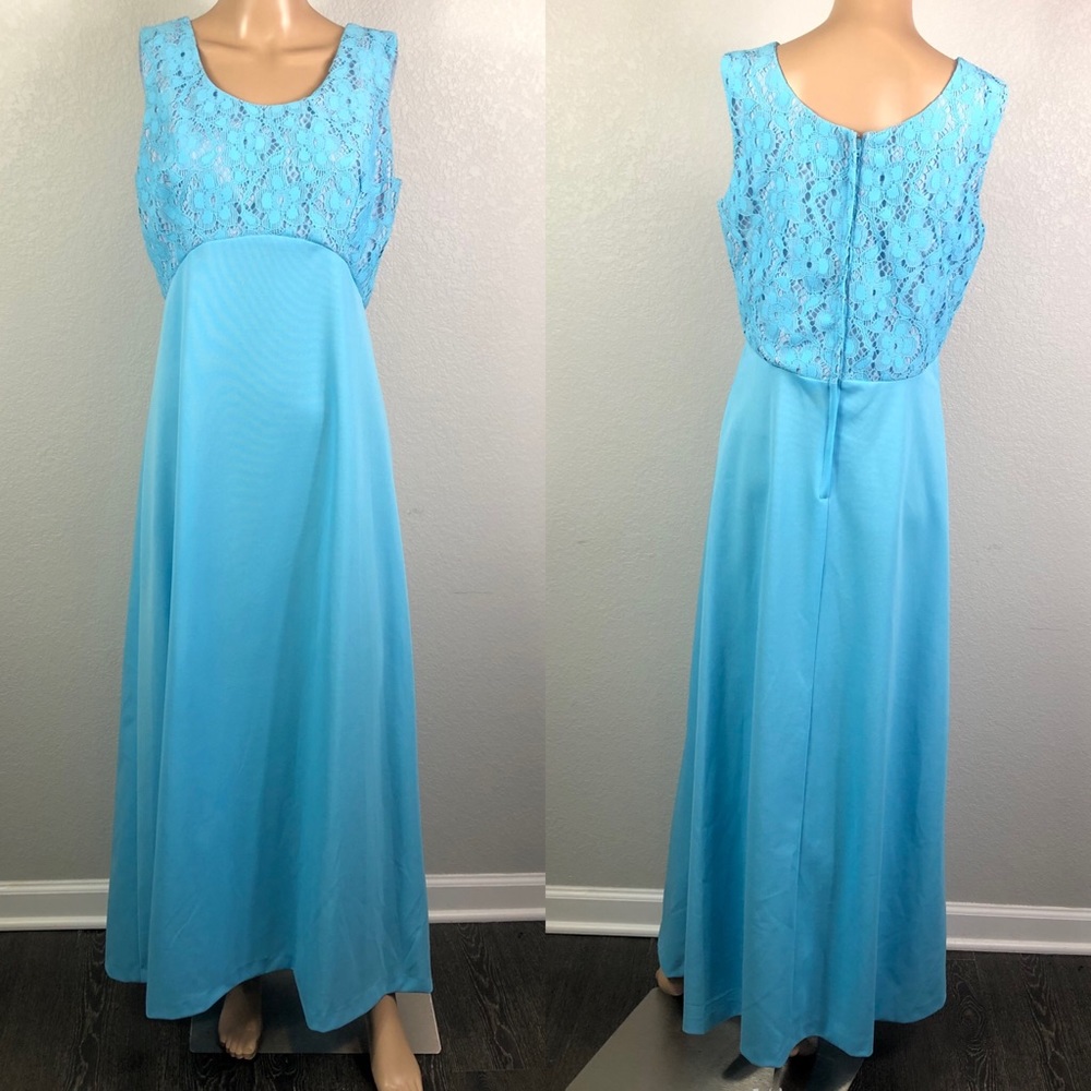 Vintage 69s 70s Lace Maxi Dress/Mother of the Bride Dress - Picture 5 of 16